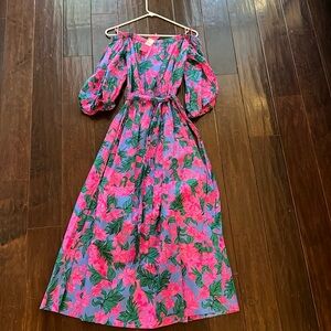 Lilly Pulitzer Medium Shawnlee Elbow Sleeve Off-The-Shoulder Cotton Midi Dress